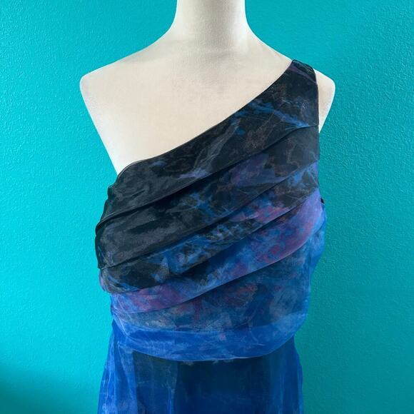Rene Ruiz Collection Blue Organza Gown One Shoulder Pleated Formal Wedding Sz 14 - Picture 4 of 8